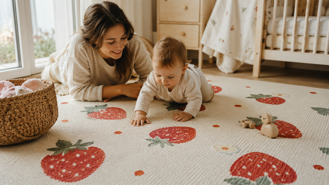 Sweet Milestones: How Strawberry-Printed Carpet Mats Stimulate Early Motor Play