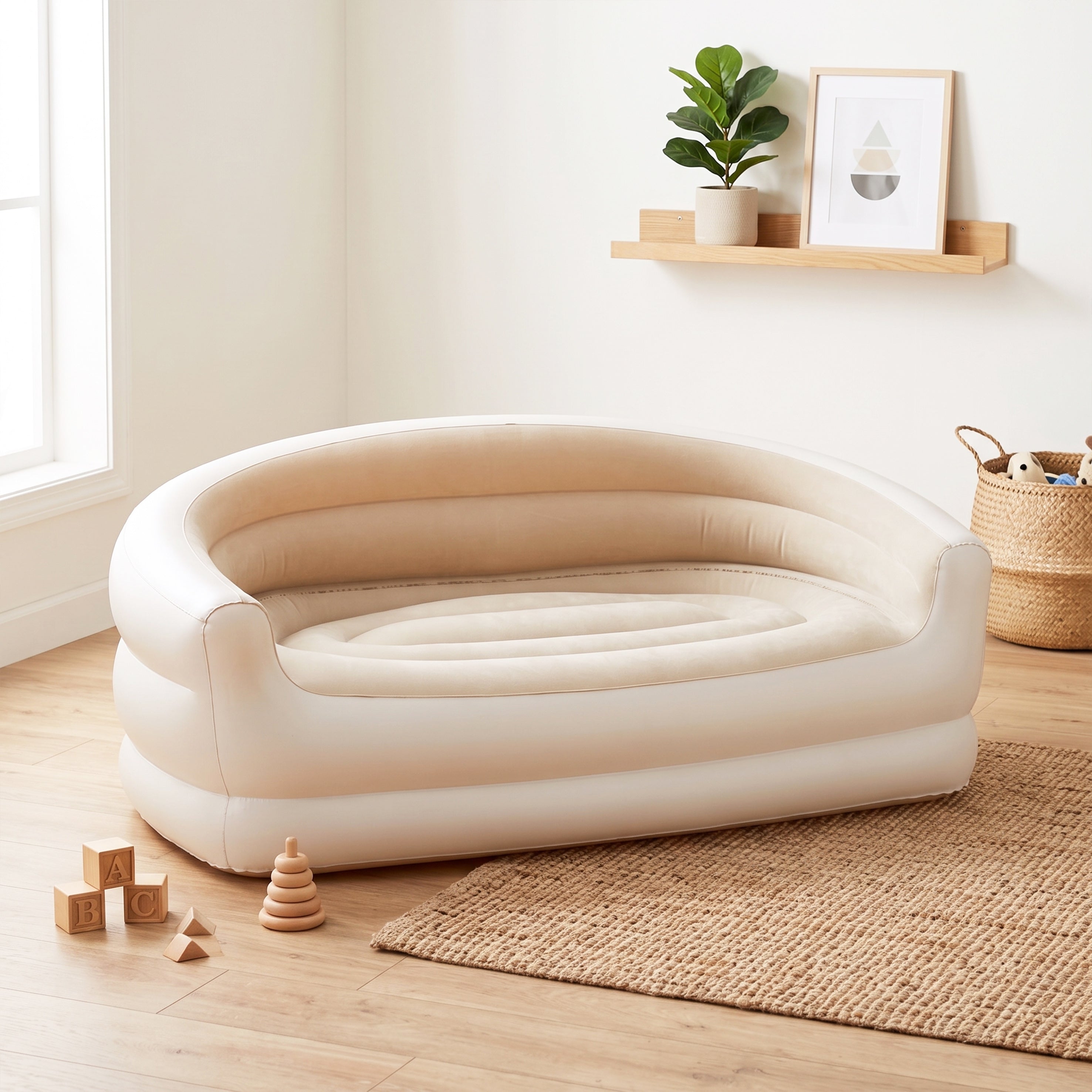 Portable Two-Seater Inflatable Kids' Chair – Cream