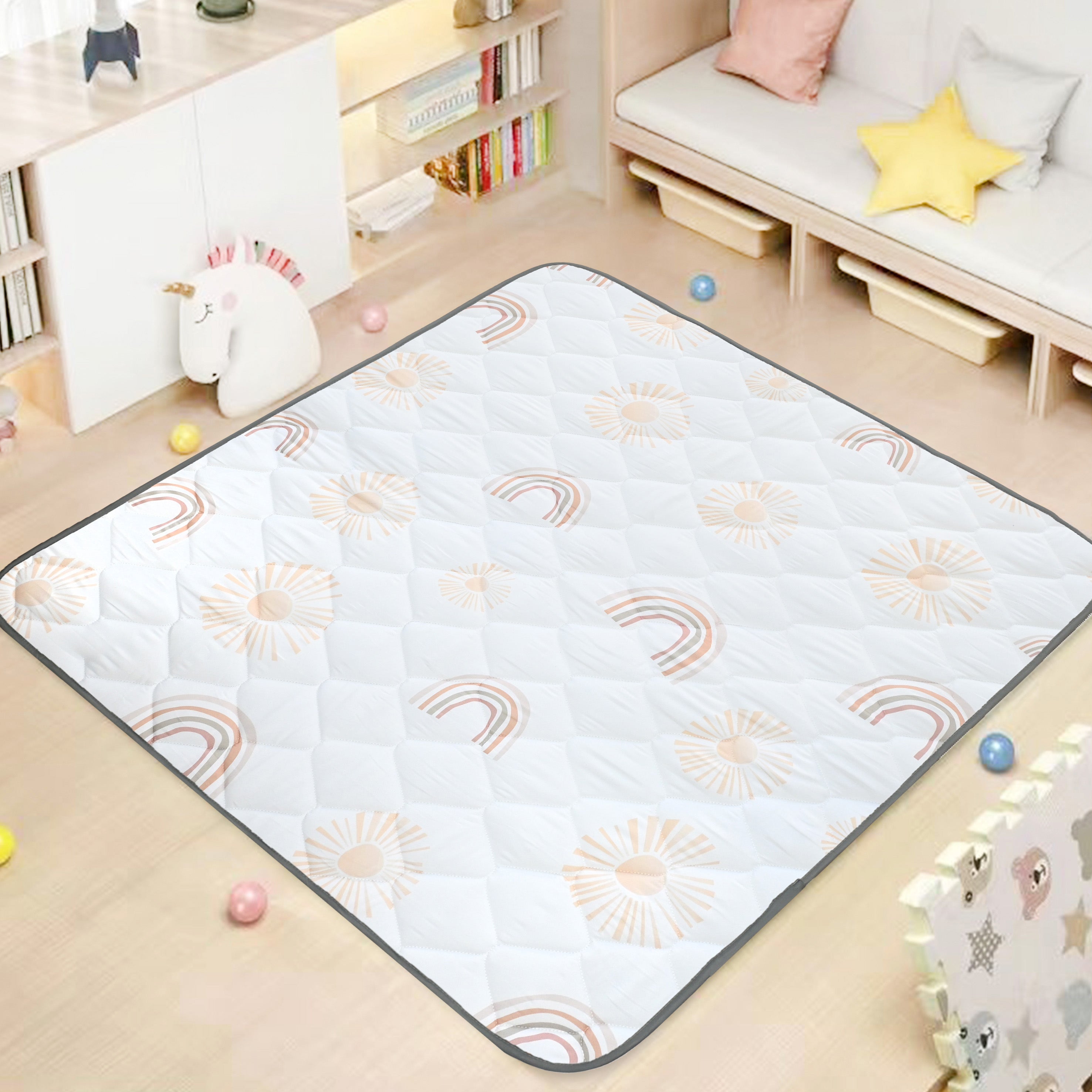 Fabric Play Mat - White Rainbow