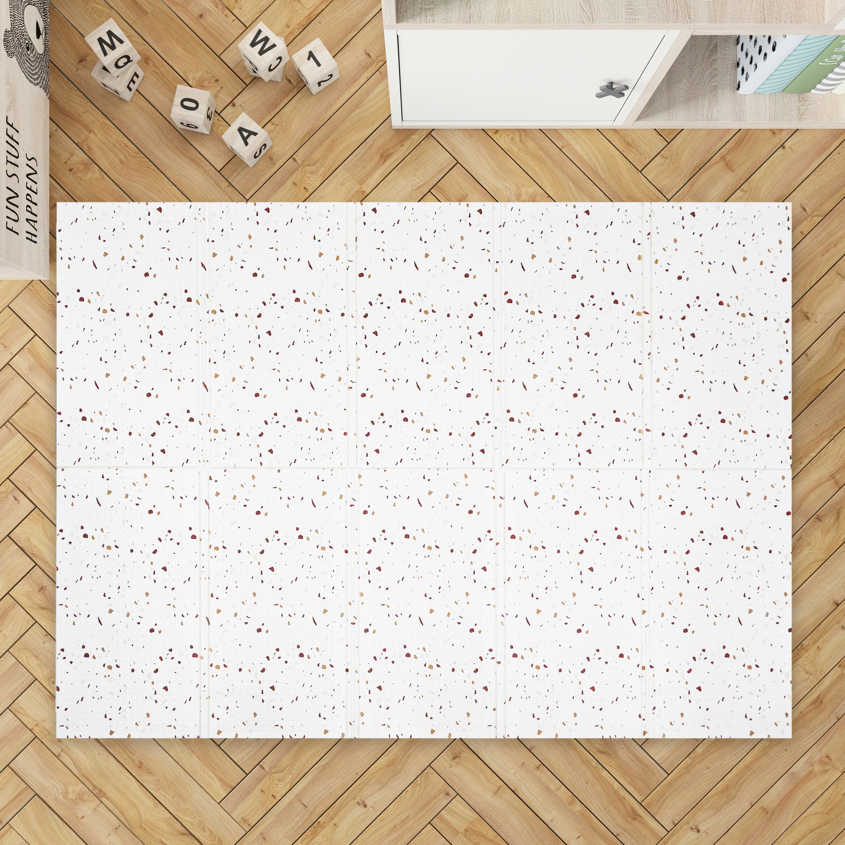 XPE Foldable Play Mat Brown Terrazzo + White Airplane Track