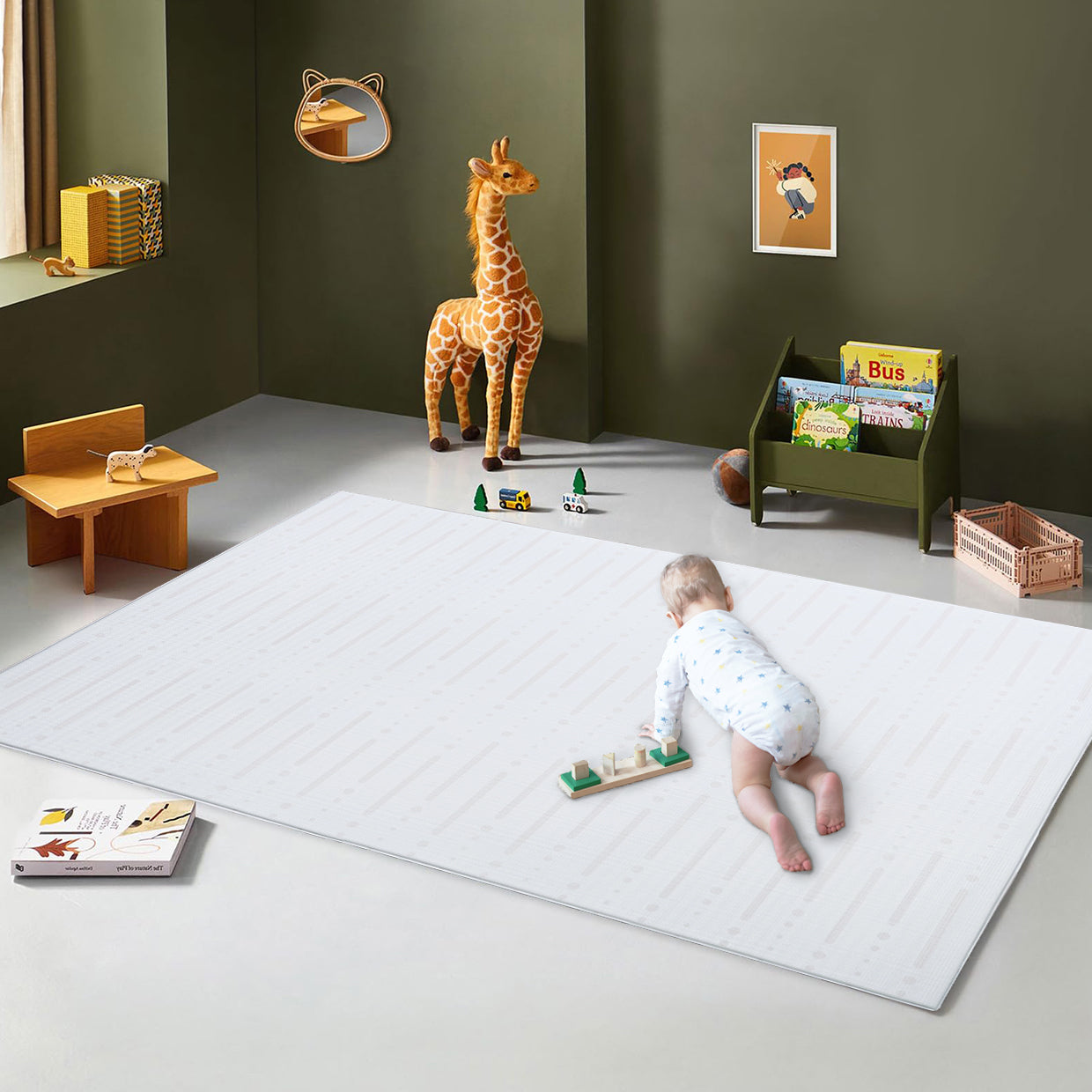 TPU Play Mat - White Line + Brown Abstract