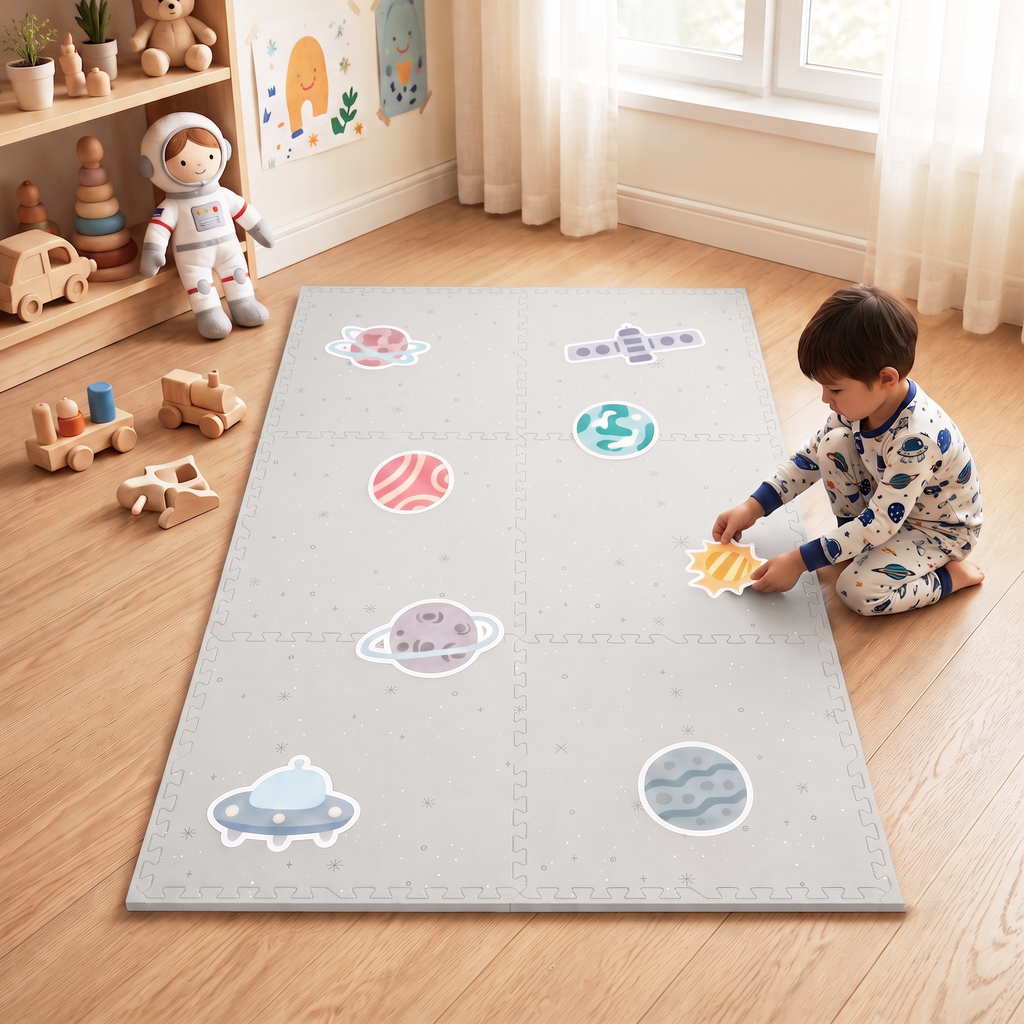 EVA Printed Play Mat-Space Exploration Light Grey-Interactive Stickers