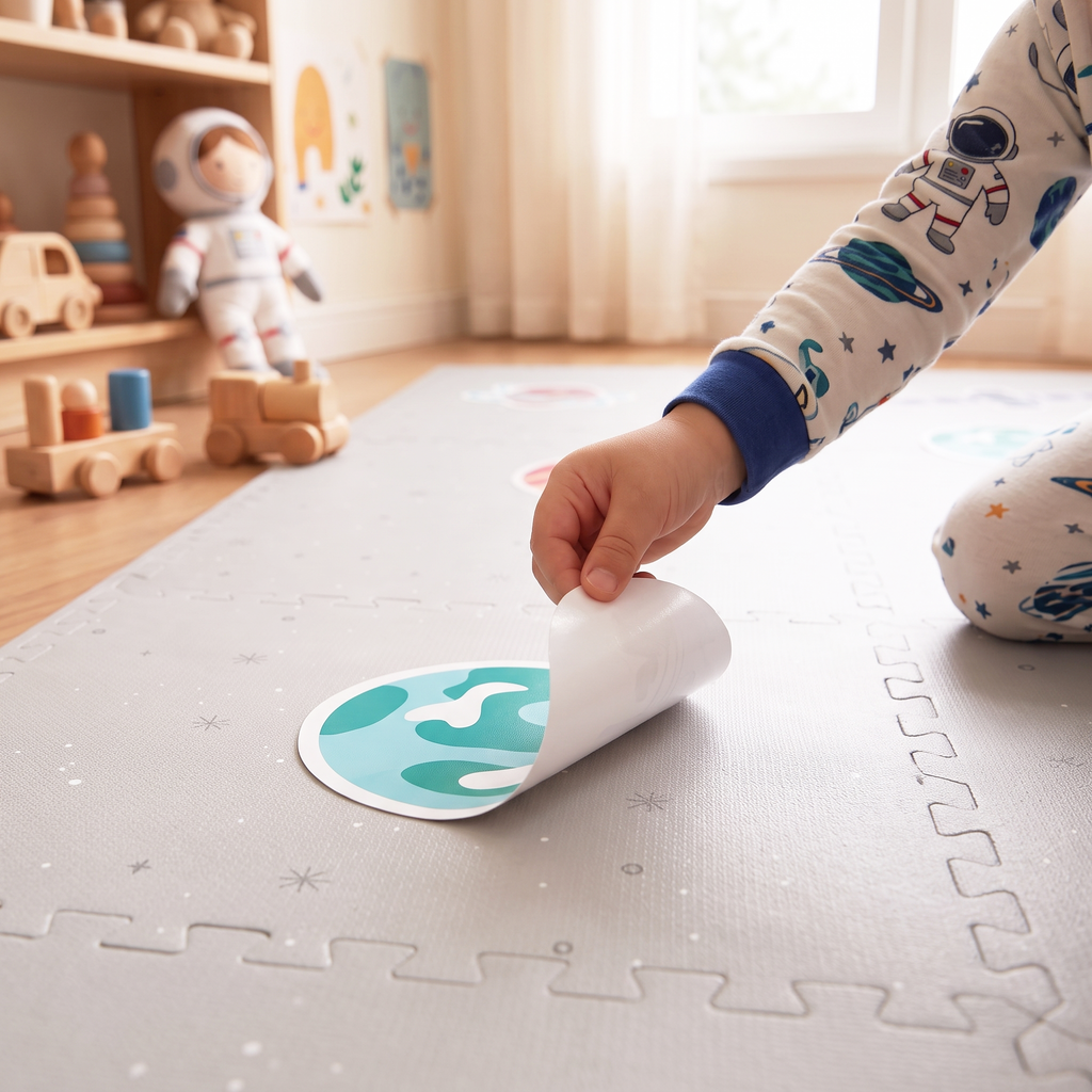 EVA Printed Play Mat-Space Exploration Light Grey-Interactive Stickers