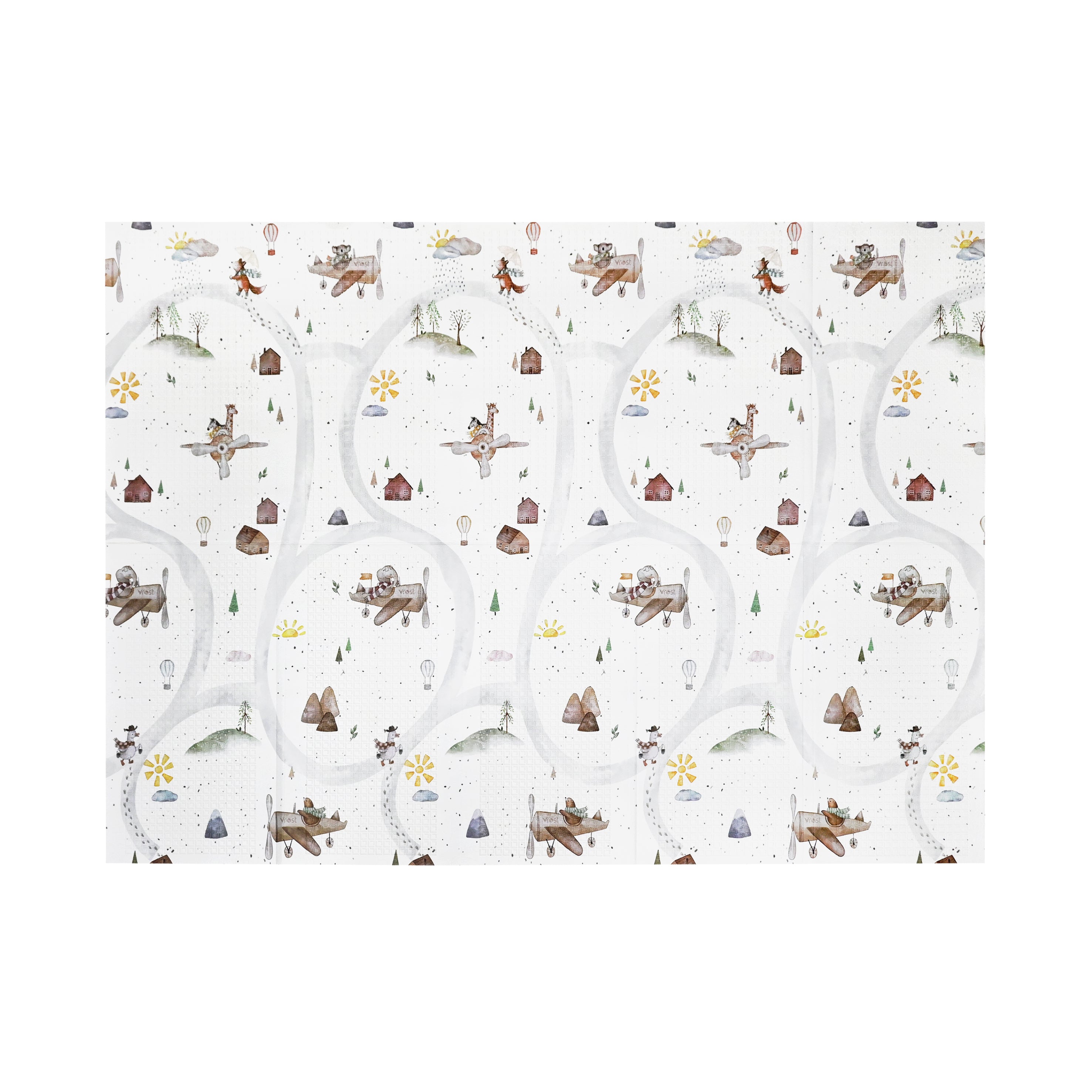 XPE Foldable Play Mat Brown Terrazzo + White Airplane Track