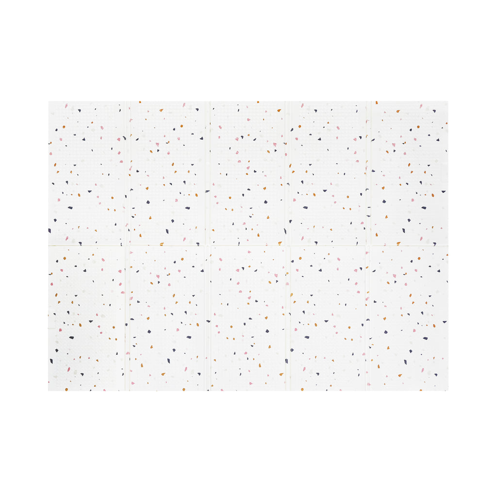 XPE Foldable Play Mat White Terrazzo + Beige Train Track