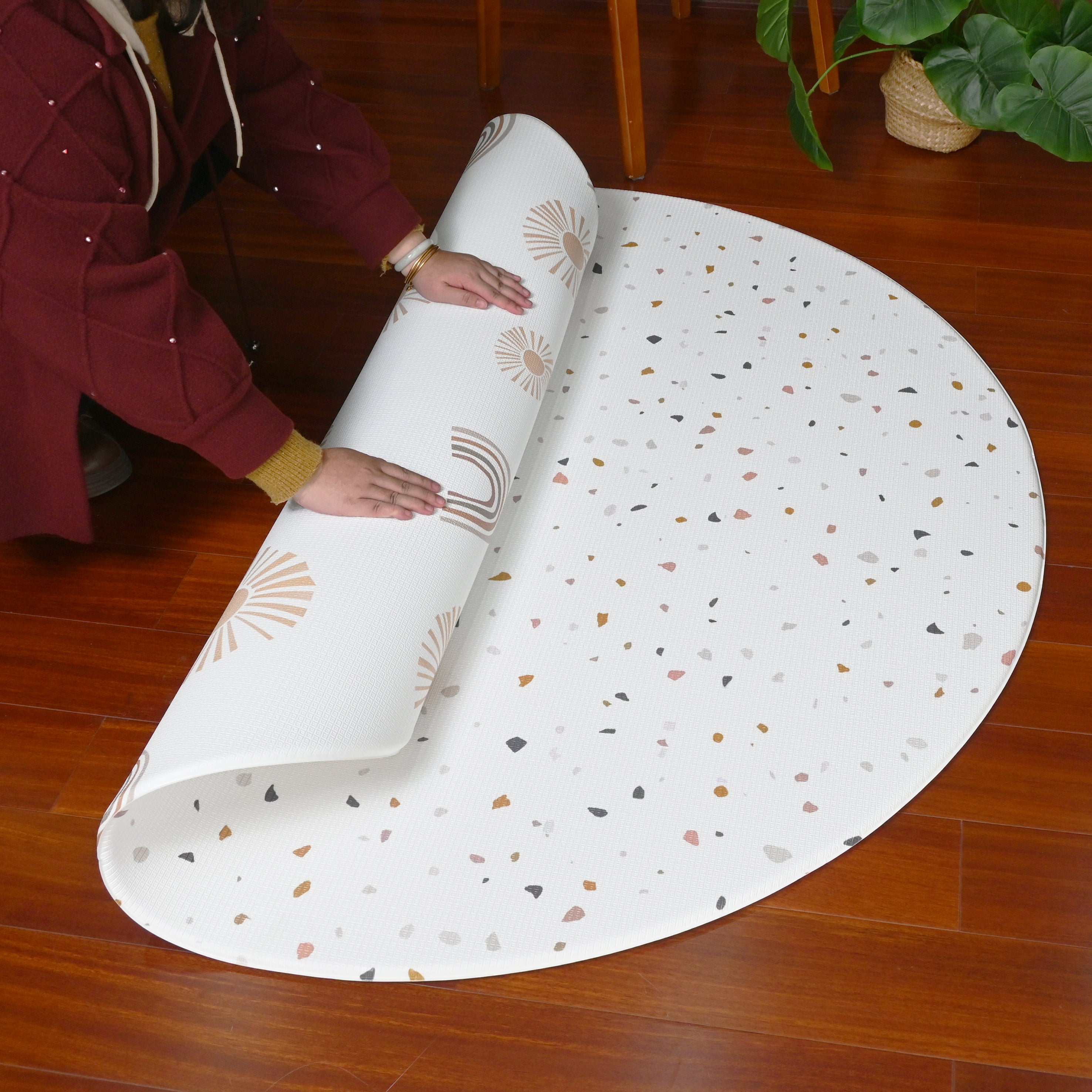 TPU Play Mat - Orbicular White Terrazzo + White Rainbow
