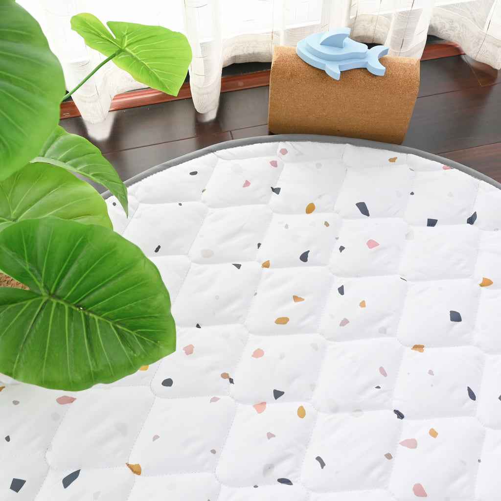 Fabric Play Mat - Circle-White Terrazzo