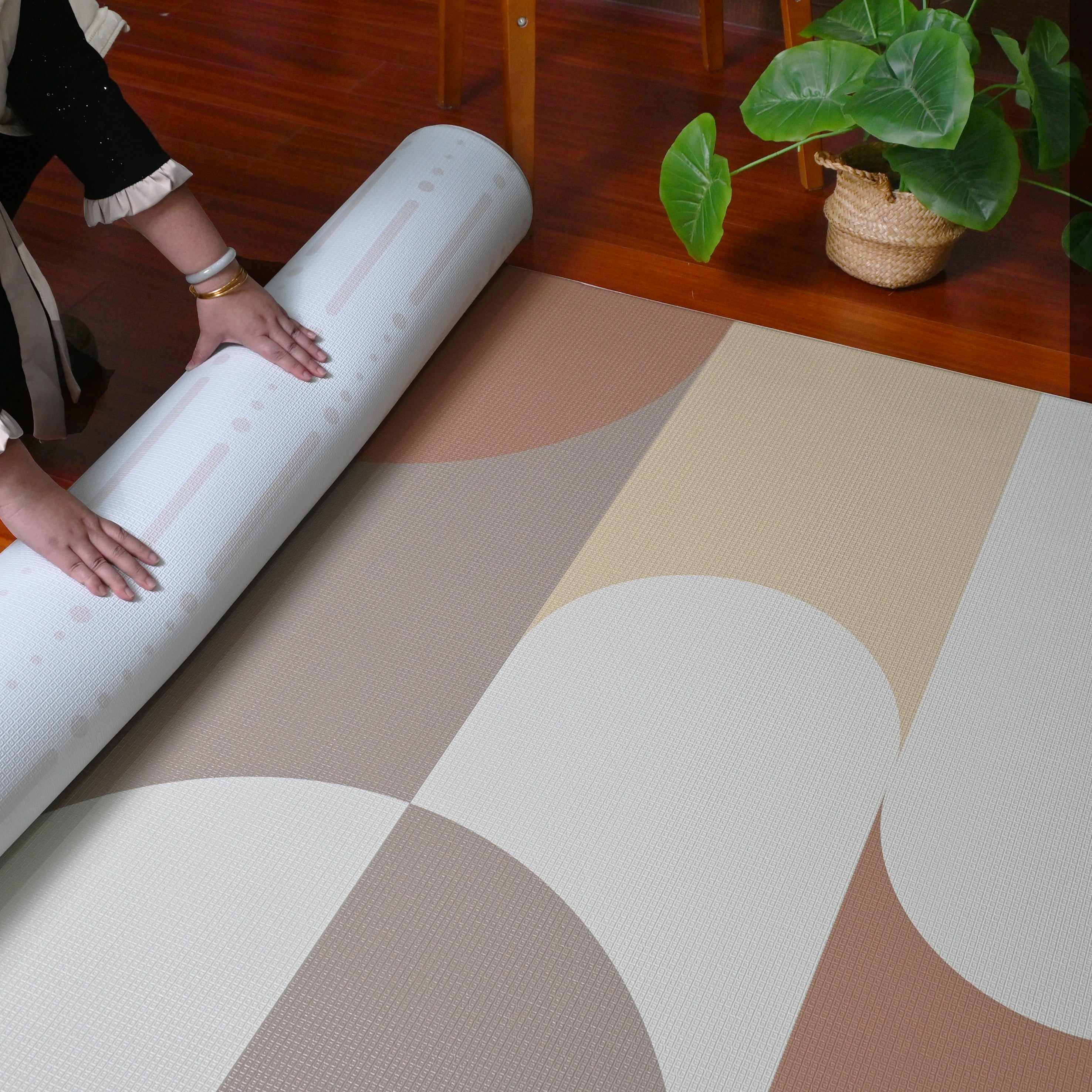 TPU Play Mat - White Line + Brown Abstract