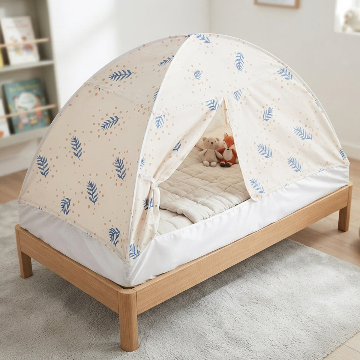 Bed Tent Canopy - Blue Botanical Leaf