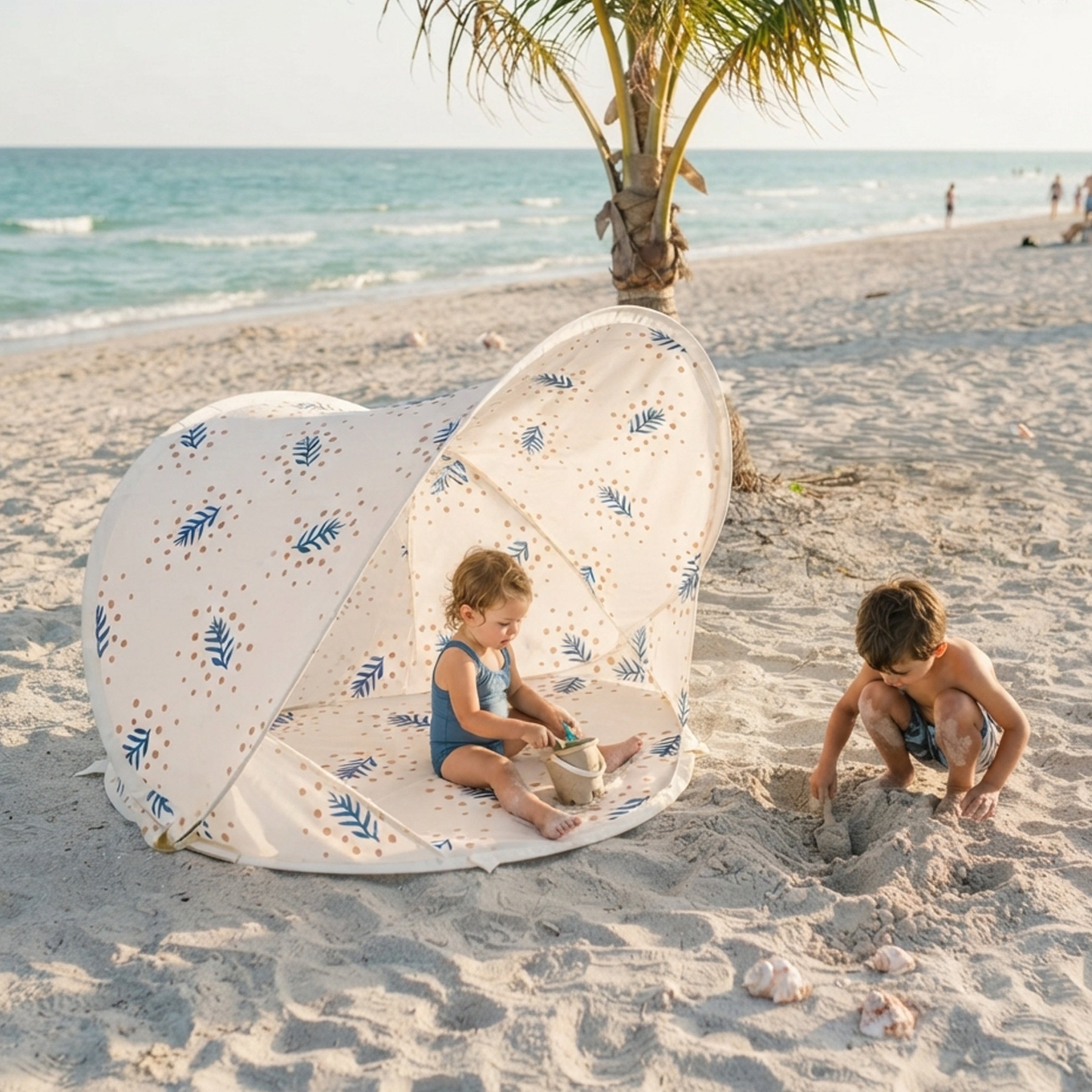 Beach Tent - Blue Botanical Leaf