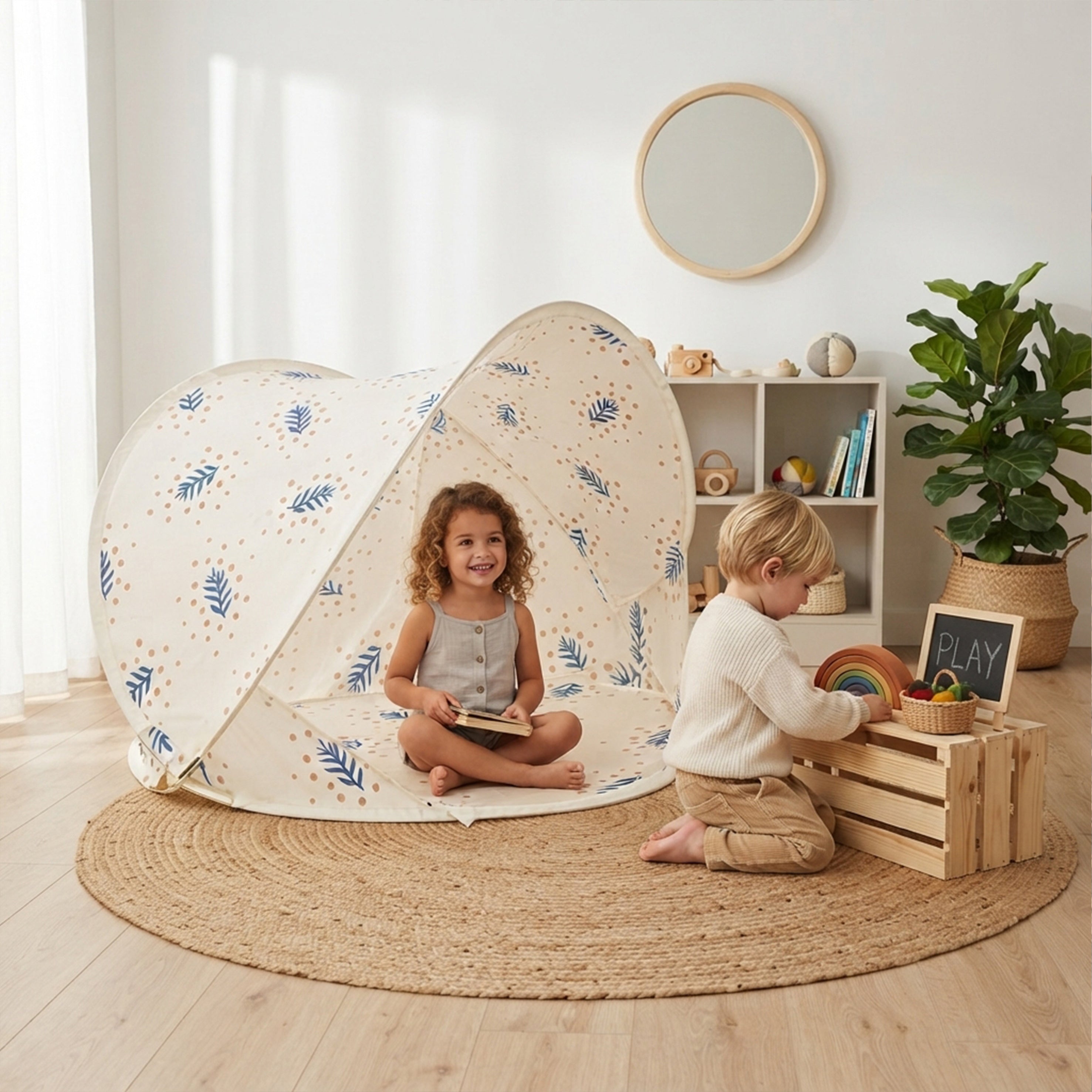 Beach Tent - Blue Botanical Leaf
