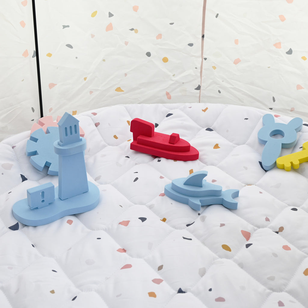 Fabric Play Mat - Circle-White Terrazzo