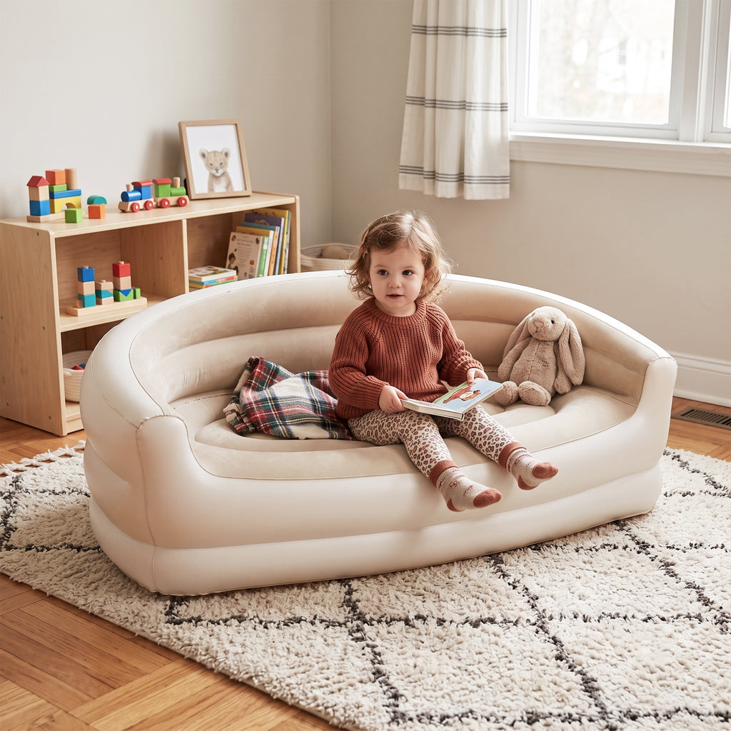 Portable Two-Seater Inflatable Kids' Chair – Cream