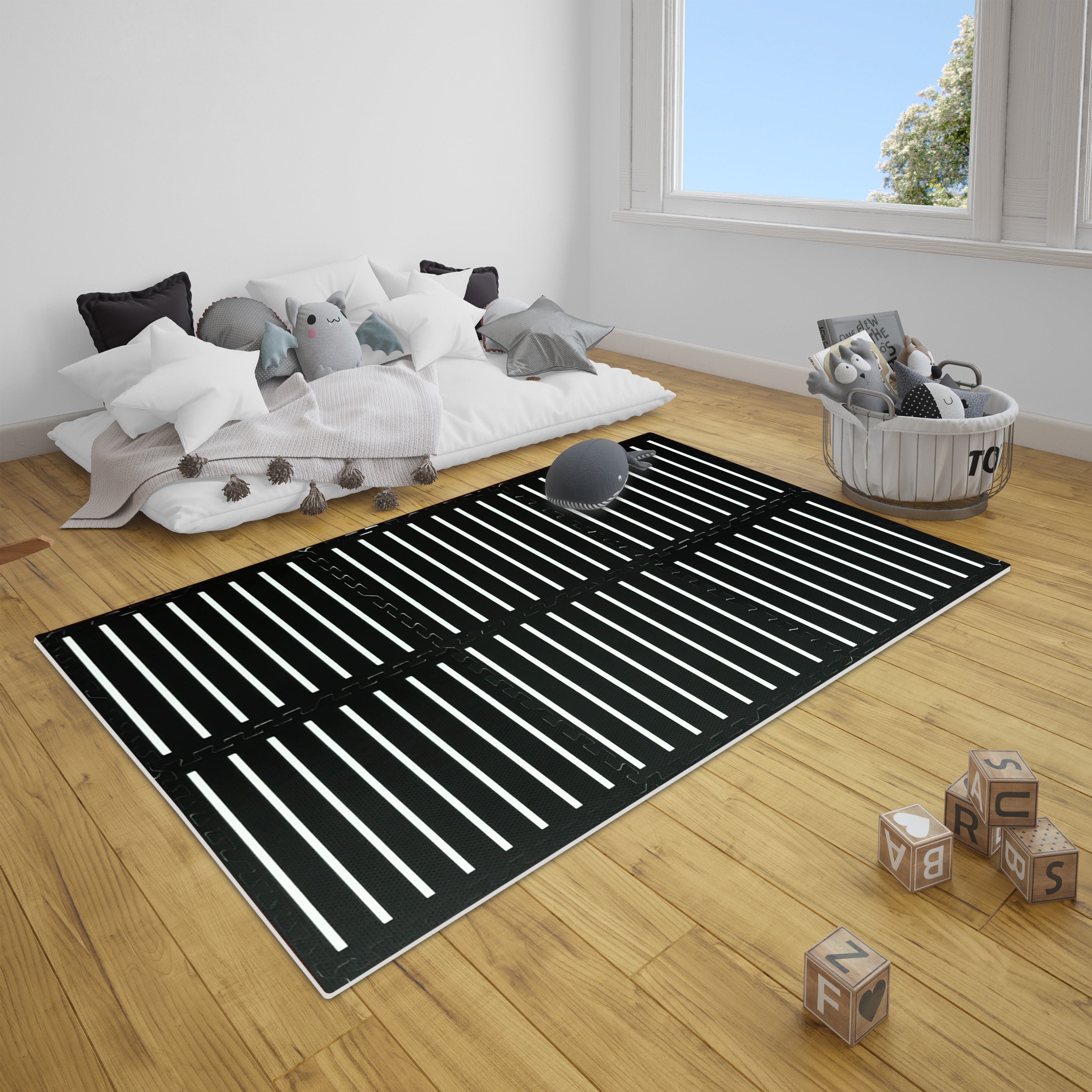 EVA Puzzle Mat Black & White Stripes