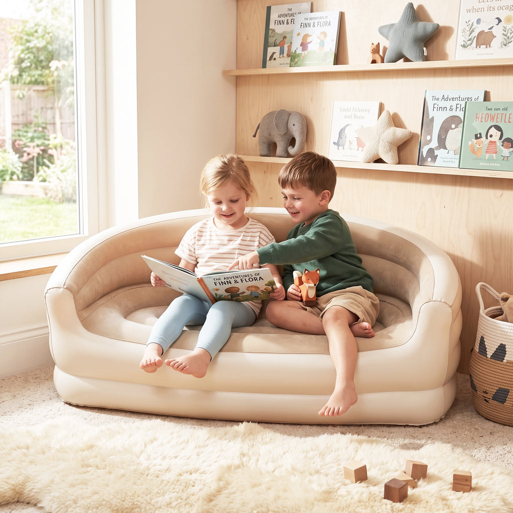 Portable Two-Seater Inflatable Kids' Chair – Cream